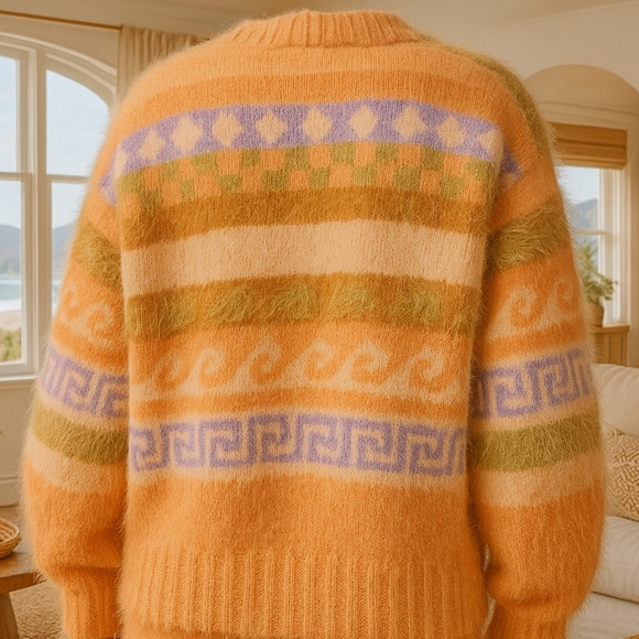 New XL Preppy Fair Isle Cozy Soft Knit Wool Crew Warm Slouchy Oversized Sweater - Picture 5 of 11